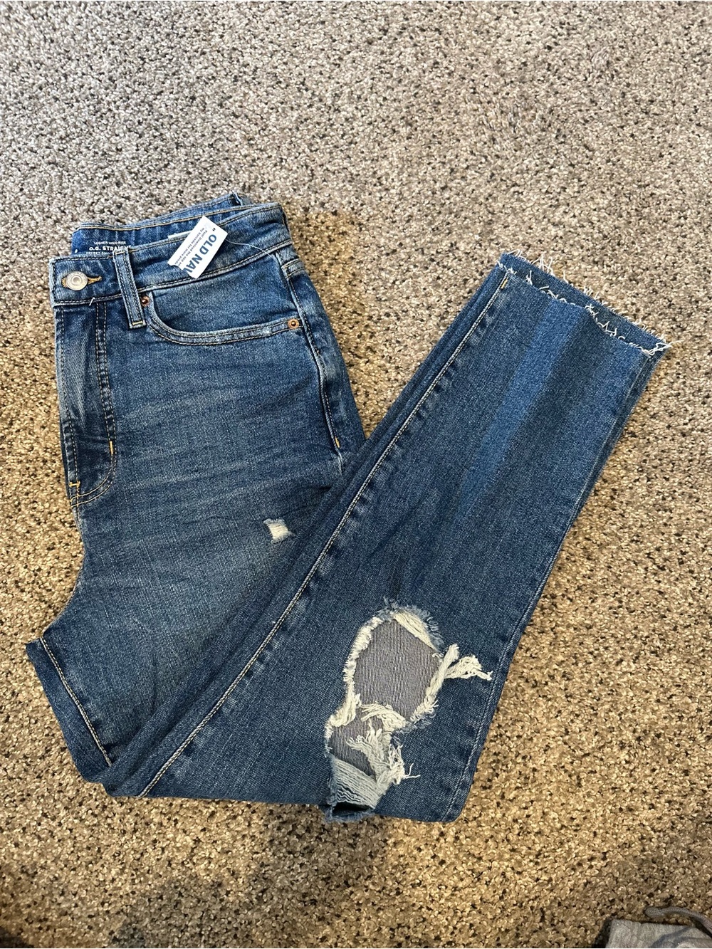 Old Navy Women's Higher High Rise OG Straight Distressed Jeans - Blue Wash